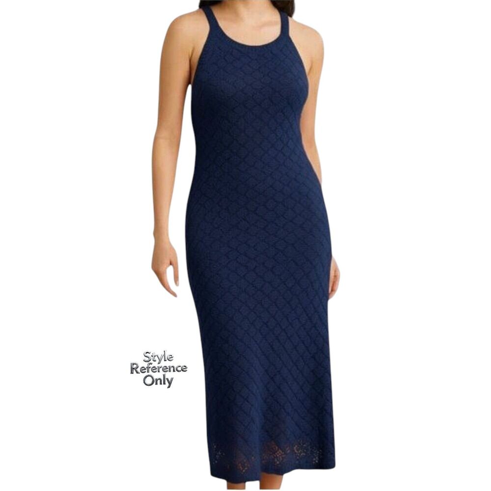 Eliza J Navy Crochet Knit Halter Sleeveless Midi Dress Size XL NWT